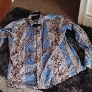 Men's Blue Brown Vintage XXL Barabas Button Dress Shirt